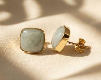 Aquamarine March Birthstone Gold Plated Fan Earrings, Small Gemstone Half Moon Earrings, March Birthday Gift, Blue Aquamarine Gem Jewellery