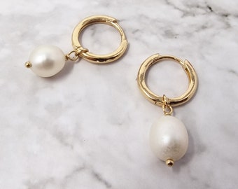 Freshwater Pearl Hoops | Pearl Hoop Earrings | Bridal Earrings | Wedding Gift | Gift For Her | 18k Gold Plated Natural Pearl Earrings