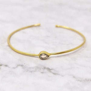 18ct Gold Vermeil White Topaz Bangle, Clear Crystal Bracelet, April Birthstone Bangle, Gemstone Bangle, Birthstone Bracelet, Gift for Her