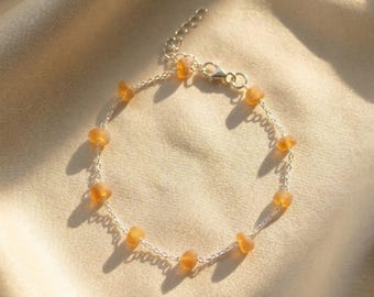 Raw Citrine Gemstone Bracelet - November Birthstone Sterling Silver Jewelry - Handmade Dainty Bracelet - Perfect Gift for Her