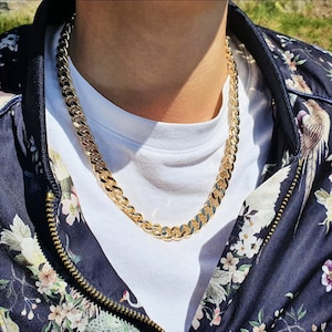 Large Cuban 18ct Gold Plated Necklace, Big Heavy Necklace, Miami 9mm Link Chain, Birthday Gift, Unisex Necklace, Gift For Her or Him