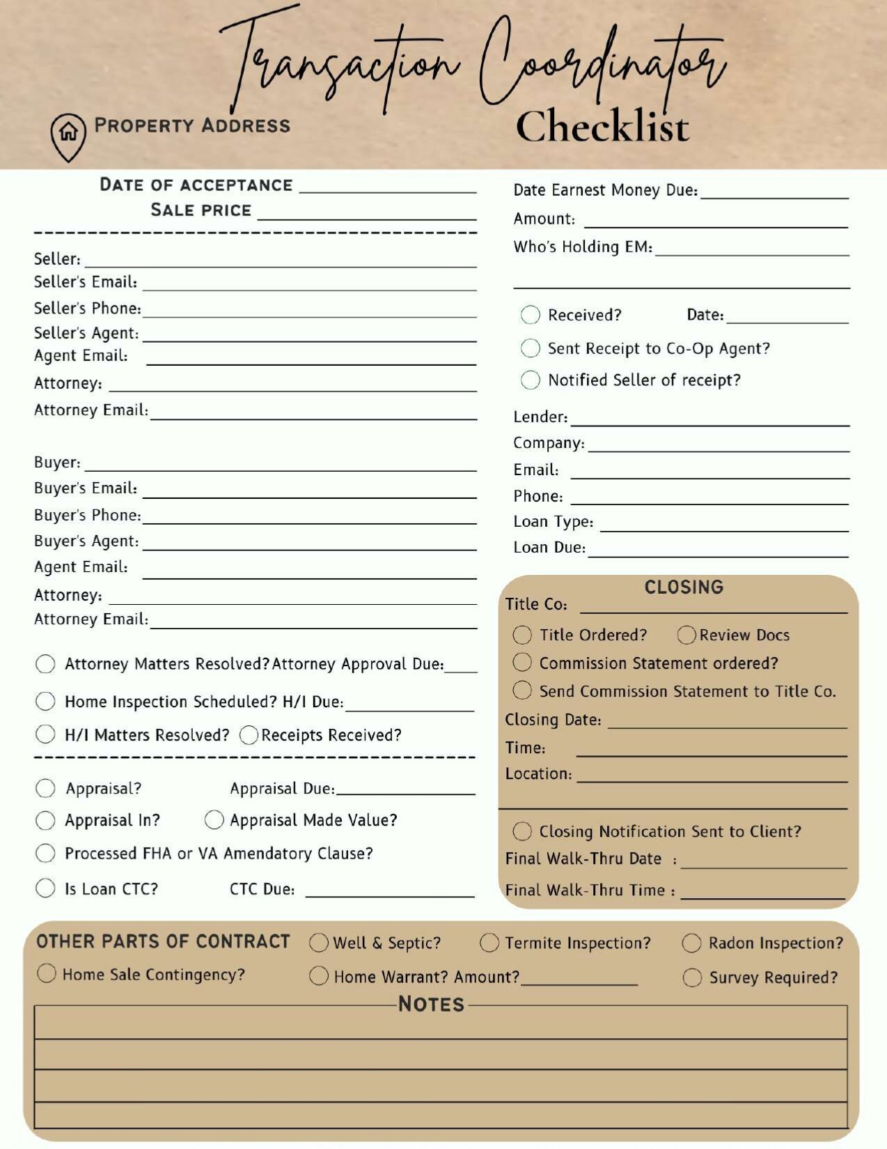 Realtor Transaction Sheets - Etsy