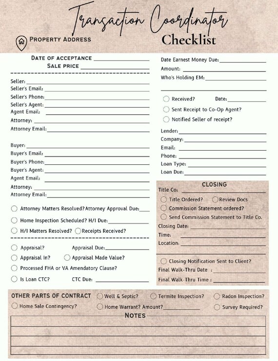 Realtor Transaction Sheets - Etsy