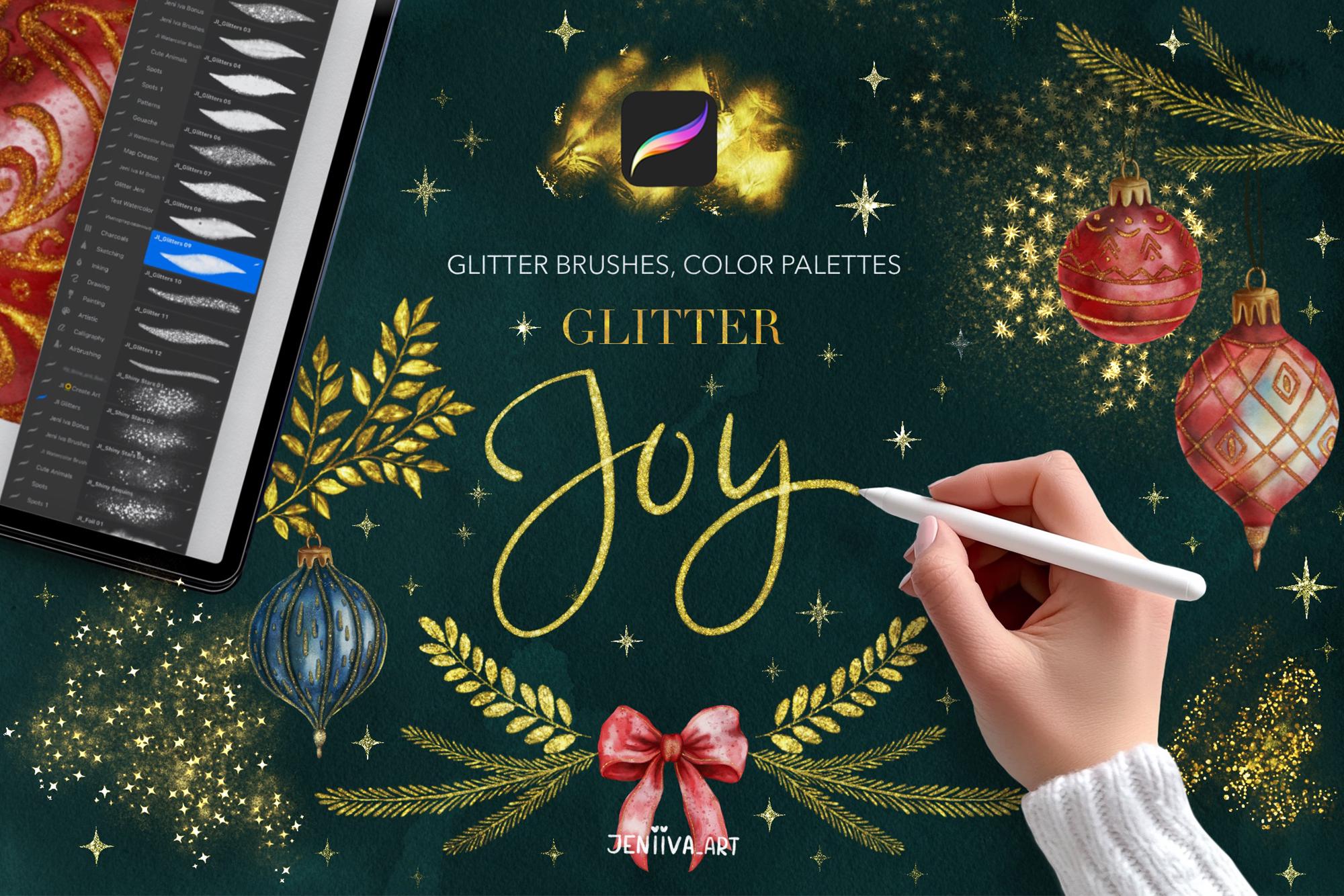 Set de pinceles de glitter para Procreate – Brillo metálico y destellos para arte en iPad