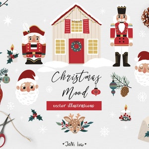 Clipart vettoriali di Schiaccianoci di Natale - Cartoline di Natale - Tag vacanze - Clipart Schiaccianoci - Messaggi di Natale - Vigilia di Natale