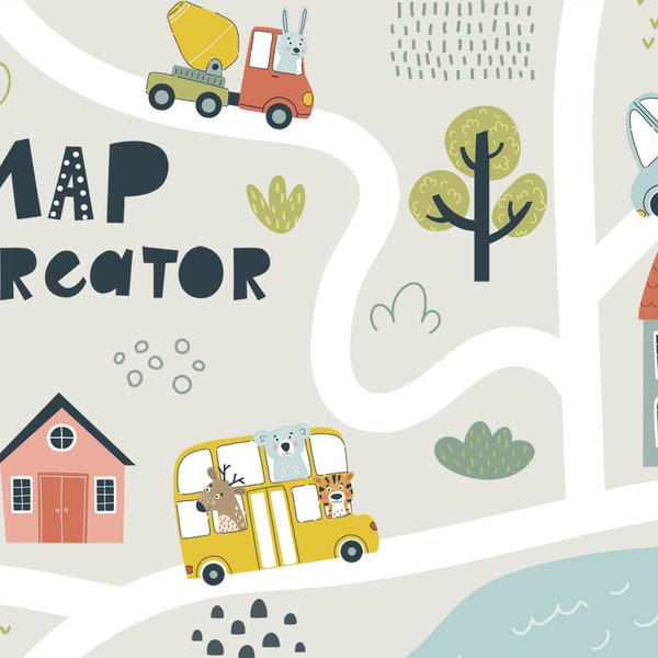 Map Creator - a set of hand drawn vector clipart, houses, roads, maps, animals and other design elements.
