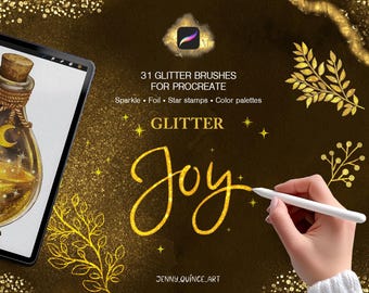 Juego de pinceles Glitter Joy para Procreate: sellos brillantes, metálicos y de estrellas (31 pinceles)