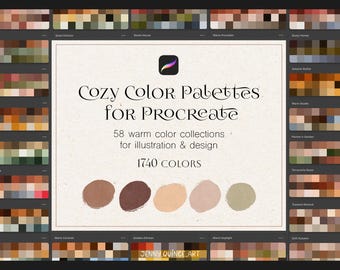 58 paletas de colores para Procreate: paquete de paletas neutras cálidas y acogedoras para ilustración y diseño.
