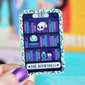 The Bookshelf Tarot Card Book Sticker, Holographic Background, Kindle Sticker, Dark Romance Book Stickers for Kindle, Witchy Book Decor