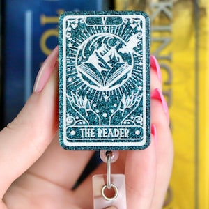 Fantasy The Reader Tarot Card Badge Reel | Fantasy Inspired Badge Reel | Bookish Resin Badge Reel | Fantasy Book Merch | Book Badge Reel