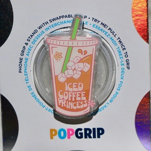Iced Coffee Princess Resin Acrylic Phone Grip | Coffee Lover Kindle Grip | Cute Coffee Themed Phone Grip | Iced Coffee Lover Phone Grip