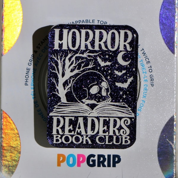 Horror Readers Book Club Resin Kindle Grip with Purple Shimmer | Spooky Book Kindle Grip | Witchy Book Themed Phone Grip | Book Phone Grip
