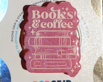 Books & Coffee Pink Pearlescent Kindle Phone Grip
