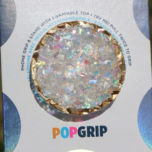 Rainbow Faux Geode Crystal Resin Phone Grip: Opalescent Bling