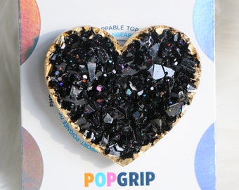 Black Gold Heart Geode Crystal Resin Phone Grip | Crystal Phone Grip | Geode Kindle Grip | Cute Phone Grip | Pretty Kindle Grip