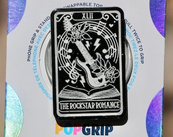 The Rockstar Romance Tarot Card Resin Sparkly Black Kindle Grip | Tarot Book Kindle Grip | Music Book Themed Phone Grip | Book Phone Grip