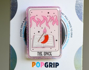 The Spice Romance Tarot-Karte, Acryl und Harz, rosa Perlmutt-Kindle-Griff | Tarot-Buch Kindle Grip | Handygriff mit Hexenbuch-Motiv