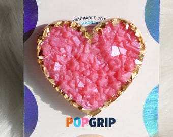 Pink Gold Heart Geode Crystal Resin Phone Grip | Crystal Phone Grip | Geode Kindle Grip | Cute Phone Grip | Pretty Kindle Grip