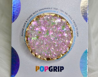 Light Pink Iridescent Geode Crystal Resin Phone Grip | Crystal Phone Grip | Geode Kindle Grip | Cute Phone Grip | Pretty Kindle Grip