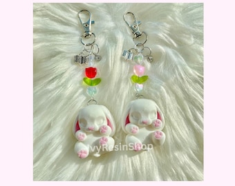 Sleepy Bunny Kindle Baby Keychain, Kindle Animal Charm Keychain, Cute Animal Keychain