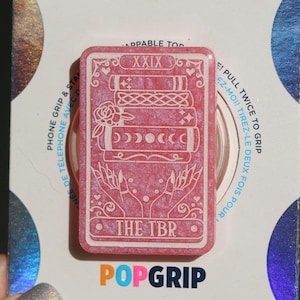 Pearlescent Pink Resin Kindle/Phone Grip: TBR Tarot Card Design