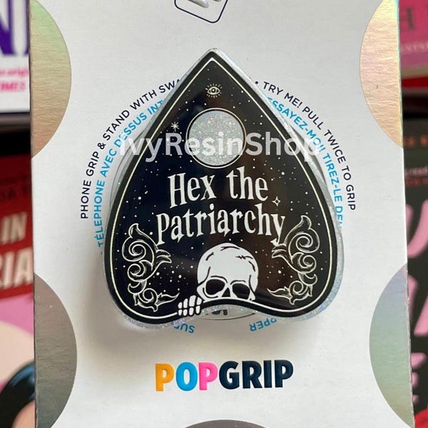 Hex The Patriarchy Planchette Handmade Sparkly Acrylic and Resin Grip | Horror Themed Phone Grip | Goth Phone Grip | Feminist Kindle Grip