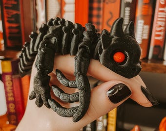 Sparkly Black Bone Wyvern Flexi Dragon, Bookish Dragon Shelf Decor