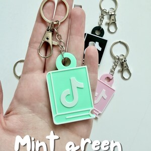 BookTok TikTok NFC Keychain, 3D Printed Social Media Book Community Keyring Mint green