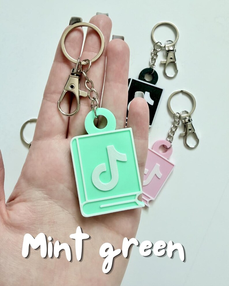 BookTok TikTok NFC Keychain, 3D Printed Social Media Book Community Keyring Mint green