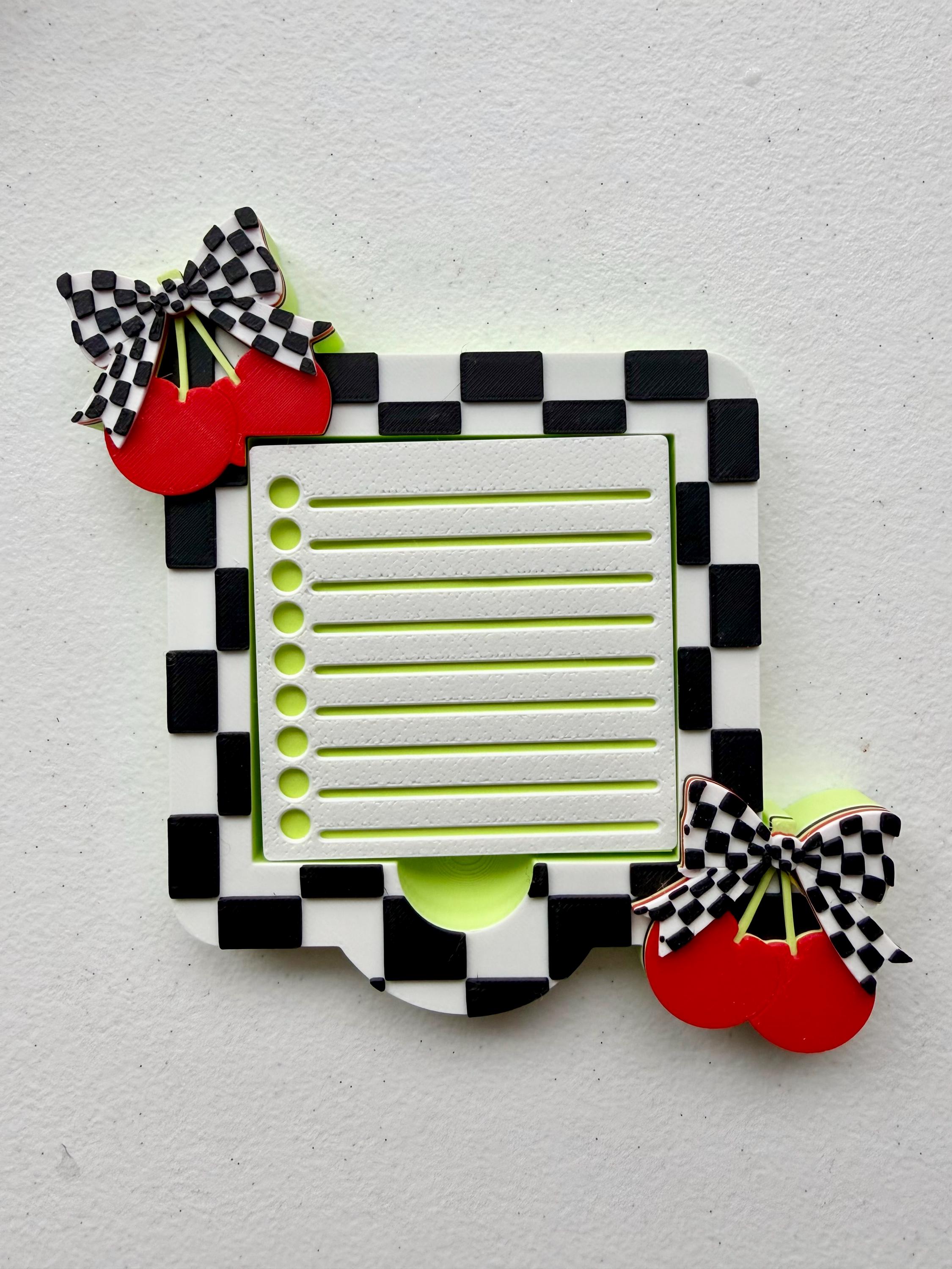 Note Checkerboard Checkerboard Cherries 3D Printed Sticky Note Holder, Desk Organization ...