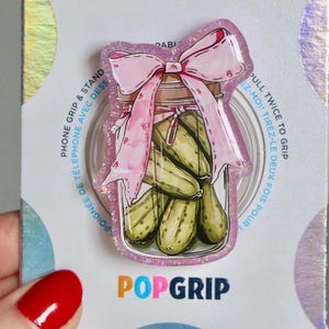 Agarre para Kindle con diseño de pepinillos rosados brillantes: Agarre para teléfono de resina acrílica