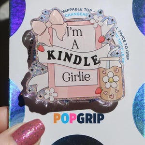 Kindle Girlie Resin Grip: Pink Glitter Acrylic Book Lover Phone Grip