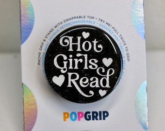 Heiße Mädchen lesen Resin Sparkly Black Kindle Grip | Niedlicher Buch-Kindle-Griff | Liebesbuch-Handygriff | Liebesroman-Lesegriff | Buchliebhaber-Griff