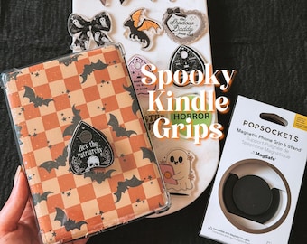 Spooky Kindle Grips, Choose Your Design, Adhesive & Mag Safe Black Grips