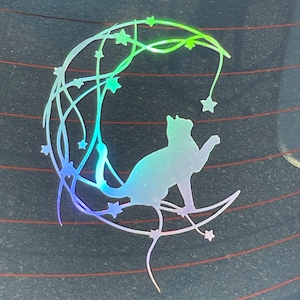 Magical Cat Silver Holographic Cat Decal | Celestial Cat Car Decal | Pretty Cat Car Sticker | Cat Laptop Sticker | Cat Lover Car Decal