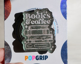 Books & Coffee Bookish Resin Phone Grip Green to Brown Color Shift | Book Kindle Grip | Book Themed Phone Grip | Book Quote Phone Grip