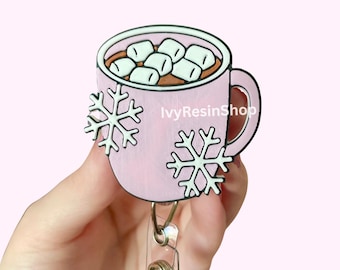 Hot Cocoa Badge Reel 3D Printed, Teacher Nurse Office Badge