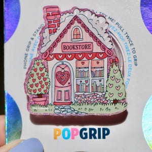 Pink Bookstore Kindle Grip: Sparkly Handmade Resin Acrylic