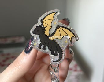 Dragon Resin Badge Reel: Glitter Spring Office Accessory