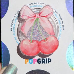 Coquette Cherry Sparkly Resin Acrylic Kindle Grip | Cute Cherry Kindle Grip | Pretty Phone Grip | Romance Reader Grip | Book Lover Grip