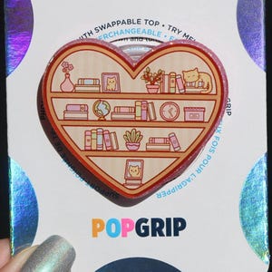 Bookshelf Heart Resin Kindle Grip: Cat Lover Phone Grip