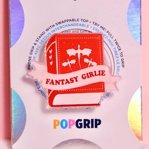 Fantasy Girlie Book Phone Grip: Sparkly Pink Resin Acrylic Kindle Grip