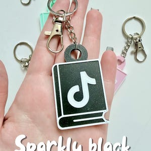 BookTok TikTok NFC Keychain, 3D Printed Social Media Book Community Keyring Sparkly black