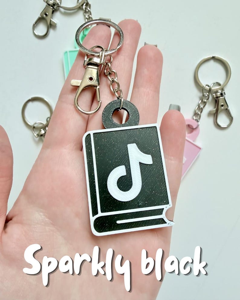 BookTok TikTok NFC Keychain, 3D Printed Social Media Book Community Keyring Sparkly black