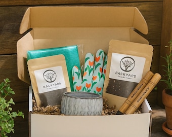Caja de regalo personalizada para jardinero, pala grabada, tapete para plantar en interiores, bolso de mano para jardín, regalo de jardinería, tapete de jardinería, regalo grabado personalizado para ella