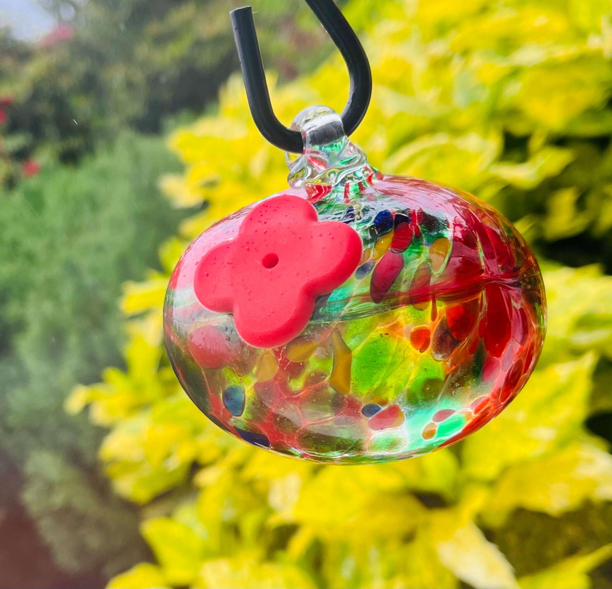 Hummingbird Feeder Red Hummingbird feeder gift hand blown Glass hummingbird feeder Hanging Hummingbird feeder with hook hanging bird feeder