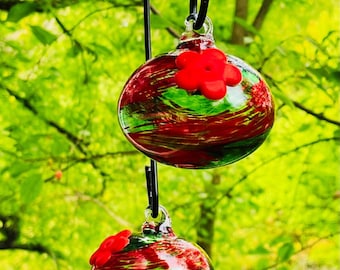 Comedero para colibríes rojo Comedero para colibríes de regalo de vidrio soplado a mano Comedero para colibríes colgante con gancho Comedero para pájaros colgante