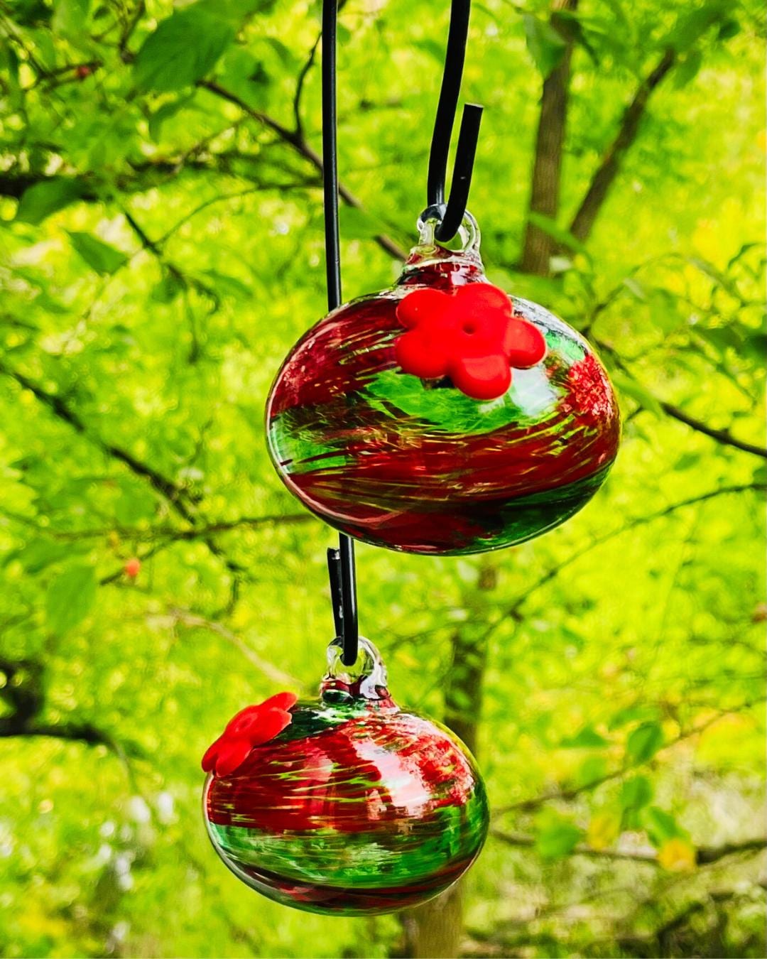 Hummingbird Feeder Red Hummingbird feeder gift hand blown Glass hummingbird feeder Hanging Hummingbird feeder with hook hanging bird feeder