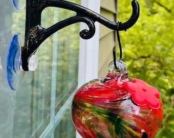 Glass Hummingbird Feeder gift Globe Hummingbird feeder hand blown Glass hummingbird feeder for hanging on glass hummingbird bird feeder hook