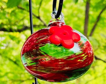 Hummingbird Feeder window Hummingbird feeder Blown Glass hummingbird feeder Blown Glass Orb window hummingbird feeder window Shepards hook